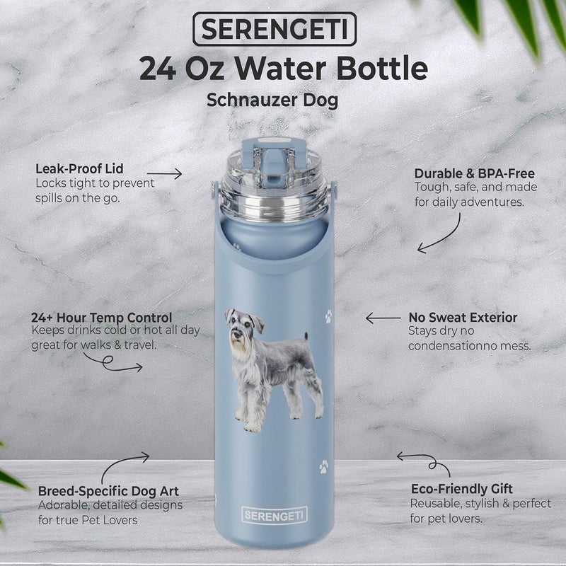 ES Pets SERENGETI 24 Oz Water Bottle Stainless Steel with Spill Proof Lid - Double walled Vacuum Insulated water flask - Realistic 3D Print of your favorite dog (Schnauzer) - Image 2